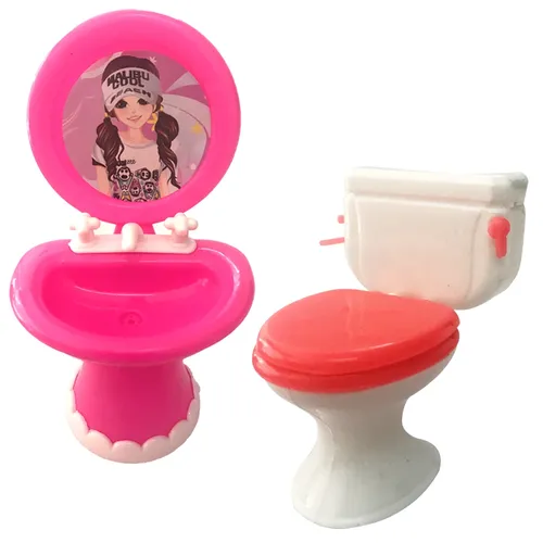 NK 2 Artikel = Closes + Waschbecken Wc Waschen Geräte Puppenhaus Möbel Bad Set Für Barbie puppen