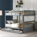 Full Over Full Bunk Bed with 2 Storage Drawers, Solid Wood Bunk Bed Frame with Ladders, Bedroom Furniture, Grey