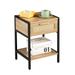 Black/ Natural Nightstand End table with Rattan Drawer and Shelf