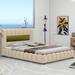 Queen Size Upholstered Storage Platform Bed w/LED Headboard&USB,Beige