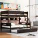 Twin Over Full Bunk Bed with Trundle Bed and Built-in Bookshelf, Wood Bunk Beds with Storage Shelves for Kids Boys Girls Teens