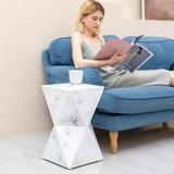 Geometry End Table Glass Nightstand Marble Textured End Table for Living Room Accent Sofa Side Table Portable Coffee Table