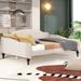 Full Size Linen Upholstered Tufted Daybed Bed, Sofa Day Bed Frame with Button Tufted Backrest, Beige