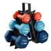 HolaHatha 5 10 & 15 Pound Neoprene Dumbbell Weight Set with Storage Rack