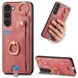 Mantto for Samsung Galaxy S23 Back Wallet Phone Case Support Magnetic Car Mount Shockproof Vintage PU Leather Credit Card Pocket Portable Rotation Ring Kickstand Phone Case Pink