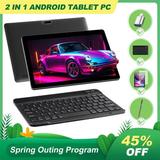 JIMTAB 2024 Android 13 Tablets Octa-Core 10 inch 2 in 1 Android Tablet 4GB+64GB Gaming Tablet with USB Adapter Keyboard Stylus Tempered Film GPS WiFi Bluetooth Google Certificated Tablet