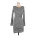 Love, Fire Casual Dress - Mini Scoop Neck Long sleeves: Gray Marled Dresses - Women's Size Medium