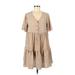 Shein Casual Dress - A-Line V Neck Short sleeves: Tan Polka Dots Dresses - Women's Size Medium