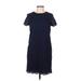 Maggy London Cocktail Dress - Shift High Neck Short sleeves: Blue Print Dresses - Women's Size 6