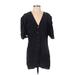 Zara TRF Casual Dress - Shift Plunge Short sleeves: Black Print Dresses - Women's Size X-Small