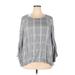 LC Lauren Conrad Long Sleeve Blouse: Gray Checkered/Gingham Tops - Women's Size 2X Plus