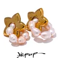 Yhpup Perle d'acqua dolce naturali di lusso Goccia Orecchini a stella in acciaio inossidabile Moda di alta qualità Gioielli premium alla moda Bijoux