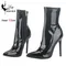 10CM Women Ankle Boots Side Zipper Thin Heels Short Boot Glossy Patent Leather High Heels Office