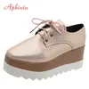 Aphixta Flache Plattform Schuhe Frau Lace-up 7cm Schuhe Gingham Höhe Increaming frauen Schuhe Damen Plus Große größe 42