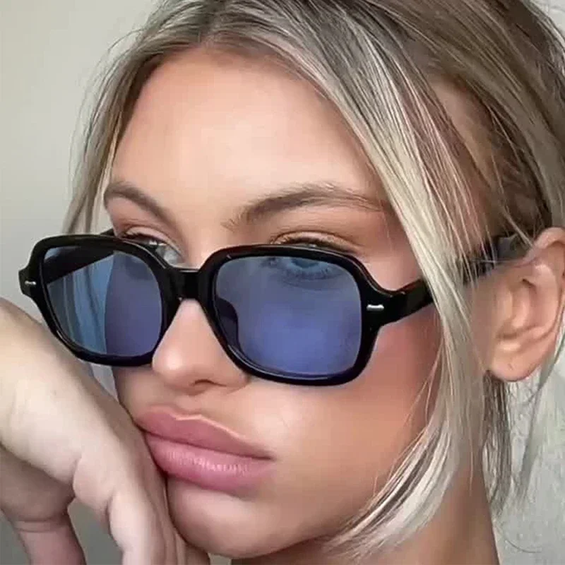 Vintage Quadratische Sonnenbrille Frauen Mode Kleine Rahmen Gelb Schwarz Sonnenbrille Männlich Weiblich Retro Niet Morror Oculos De Sol