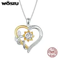 WOSTU 1.0 CT D Moissanite Heart Shape Sunflower Charm Necklace for Women Birthday Gift Double Color