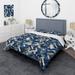 Designart "Urban Cobalt Blue And Bwhite Grid Geometric" Grey Modern Bedding Cover Set With 2 Shams