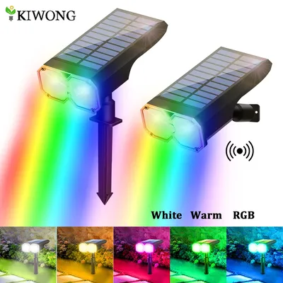Upgraded Solar Landscape Light IP67 Waterproof Dusk-to-Dawn RGB White Warm White Solar Spotlights Wall Lights for Driveway
