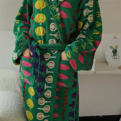 Thicken Robe Child Sleepwear New Winter Hooded Bathrobe Women Warm Sleepwear Combed Cotton Soft Nightwear Kimono Bath Gown