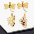 OCESRIO Trendy Dragonfly Pendant for Necklace Copper Gold Plated CZ Butterfly DIY Handmade Jewelry