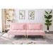 Convertible Sleeper Loveseat Futon Loveseat Sofa Bed Pink Teddy Fabric Chaise Lounge Sofa with 2 Pillows for Living Room