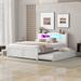 Queen Size Platform Bed with LED Headboard & 2 Drawers & Trundle, White
