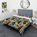 Designart "Beige And Blue Urban Chic Geometric" Teal Modern Bedding Cover Set With 2 Shams
