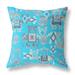 16" X 16" Bright Blue And Gray Paisley Zippered Suede Throw Pillow