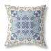 18" X 18" Off White And Blue Floral Blown Seam Suede Throw Pillow