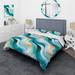 Designart "Coastal Green And Blue Geometry Geometric" Green Modern Bedding Cover Set With 2 Shams