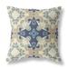 18" X 18" Cream And Blue Floral Blown Seam Suede Throw Pillow