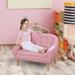 2-seat Pink Kids Loveseat Sofa Linen Fabric Lounge Sofa Tight Seat Child Settee for Kids and Toddlers Ages 3-7