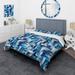 Designart "Dynamic Blue And White Striped Symmetry" White Modern Bedding Set With Shams