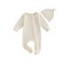 Lieserram Baby Girls Boys Footies Rompers 0 3 6Months Infant Clothes Solid Color Crew Neck Long Sleeve Zipper Fall Bodysuits with Hat