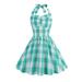 Virmaxy Toddler Girls Vintage Dress 1950s Retro Dress Halter Plaid Printed V Neck Cocktail Party Dress Sleeveless Princess Green 3T