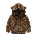Spring Savings Clearance Lindreshi Winter Coats for Toddler Girls and Boys Toddler Baby Boys Girls Leopard Print Gradient Plush Cute Bear Ears Winter Hoodie Thick Coat Jacket