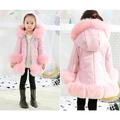 B91xZ Girls Outerwear Jackets Coat Winter Warm Faur Leather Button Down Jacket With Hood Long Sleeve (Pink 3-4 Years)