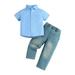 Little Child Baby Boys Suits Summer Blue Short Sleeved Shirt Washed Jeans Daily Wear Baby 0 3 Months Boy Baby Gifts for Boys 1 Year Old under 10 Baby Boy Rompers 6 9 Months Summer