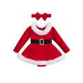 Toddler Baby Girls Christmas Outfits Long Sleeve Fur Trim Velvet Romper Dress + Headband Set