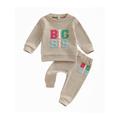 Big Little Sister Matching Outfits Toddler Baby Girl Waffle Long Sleeve Letter Print Sweatshirt + Pants Set Fall Clothes
