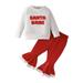 ZHAGHMIN Toddler Girls Sweatshirts Fall Clothes Casual Christmas Letter Embroider Long Sleeve T Shirt Pullover Tops + Flare Pants Outfits Red Size18 Months