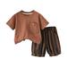 Shiningupup Summer Boys Short Sleeve Boys Short Sleeve Casual Vertical Bar Shorts Suit Cute Style Crewneck Top Color Strip Shorts Two Piece Suit Boys Size 6 8