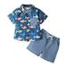 Shiningupup Summer New Cute Cartoon Fish Print Short Sleeved Button Up Shirt Solid Color Tie Up Shorts Fashion Boy Suit Baby Boy 3 6 Months Baby Boy 6 9 Months