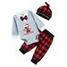 Shiningupup Toddler Baby Boys Christmas Letters Long Sleeves Soft Romper Plaid Prints Pants Hat 3Pc Outfit Set Toddler Shirt Boy 4T Baby Clothes Boy 18 24 Months Baby Boy Rompers 9 Months