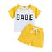 Shiningupup Toddler Baby Boy Outfit Kids T Shirt Short Sleeve Tops Shorts Suit Monogram Color Short Sleeve off Shoulder Suit Outfit 2Pcs Summer Clothes Set Pajamas Kids