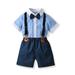 Boys Gentleman Outfit Suits Boys Short Pants Set Short Sleeve Romper Shirt Suspender Pants Bow Tie 4Pcs Kids Boys Toddler Boy Clothes Summer Baby Rompers Boy Short Sleeve