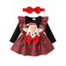 Qtinghua Newborn Infant Baby Girls Christmas Dress Ruffle Long Sleeve Reindeer Embroidery Plaids Dress with Headband Clothes Red 6-9 Months