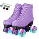 XUDREZ Women Roller Skates High Top Shoes Double Row Shiny Roller Derby Skates Four Wheel Unisex PU Classic Skates for Girl Beginner Indoor Outdoor (Purple flashing wheel,EUR32-UK2)