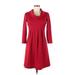 Muse Casual Dress - A-Line High Neck 3/4 sleeves: Red Print Dresses - Women's Size 6