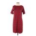 J.Jill Casual Dress - Sheath Crew Neck Short sleeves: Burgundy Dresses - Women's Size X-Small